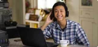 Student wearing a headset